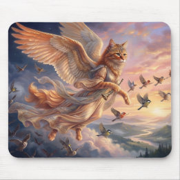 Tapis De Souris Chat tigré orange ailé | Art animal drôle