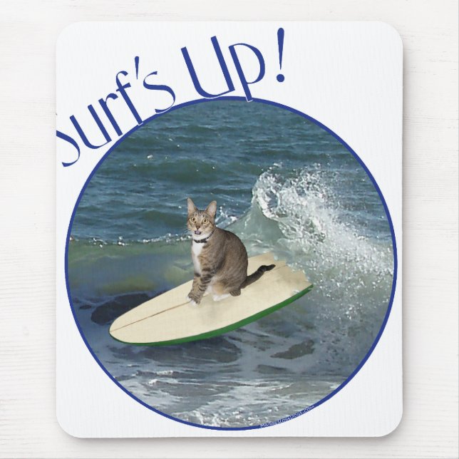 Tapis De Souris Chat Tigre Surfeur ! (Devant)