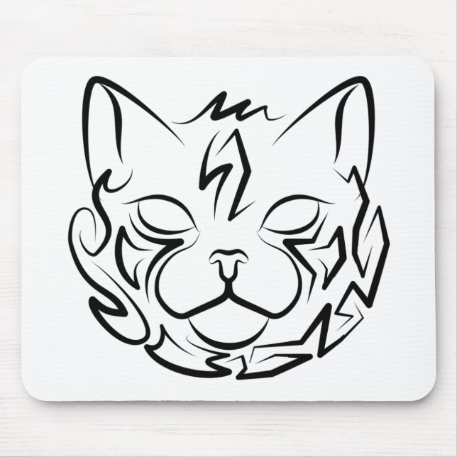 Tapis De Souris Chat tribal noir et blanc (Devant)