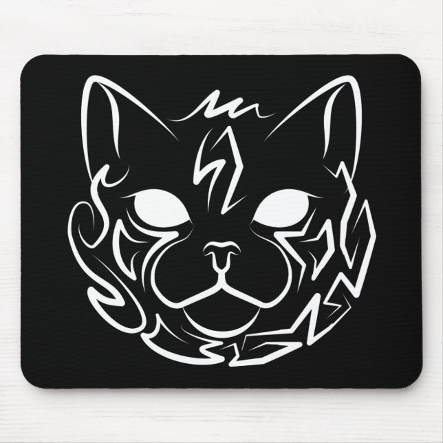 Tapis De Souris Chat tribal noir et blanc (Devant)