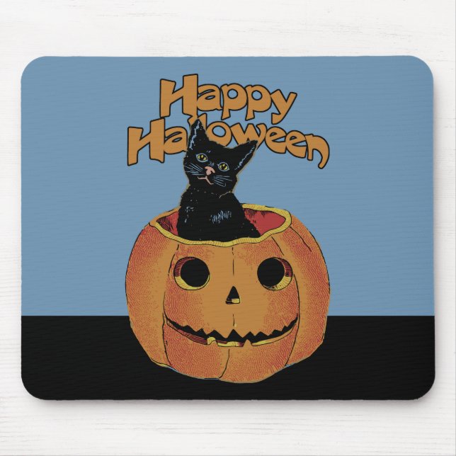 Tapis De Souris Chat vintage dans Jack'o'Lantern (Devant)