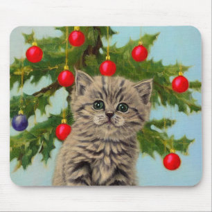 Tapis De Souris Chat vintage et sapin de Noël