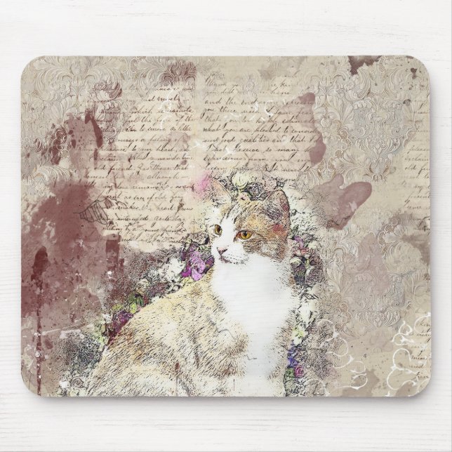 Tapis De Souris Chat Vintage Watercolor (Devant)