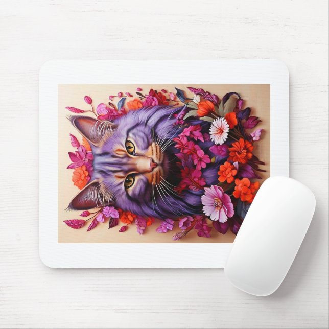 Tapis de souris Chat Violet – Cadeau parfait pour  (Avec souris)