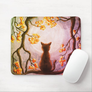 Tapis De Souris Chat Whimsical dans la Pleine lune d'arbre