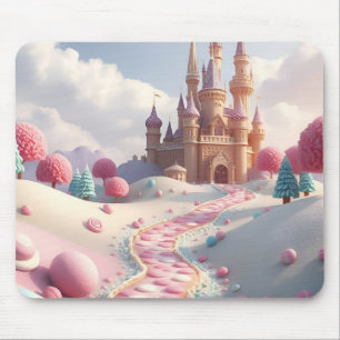 Tapis De Souris Château de fée de Candy Land rose enneigé
