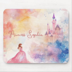 Tapis De Souris Château de princesse à l'aquarelle rose personnali