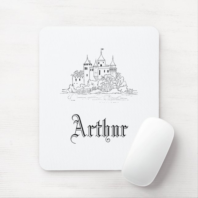 Tapis De Souris Château médiéval minimaliste vintage illustration (Avec souris)