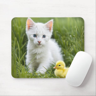 Tapis De Souris Chaton Blanc Avec Canard