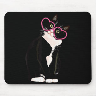 Tapis De Souris Chaton de chat noir cool coeur rouge Gles Happy Va