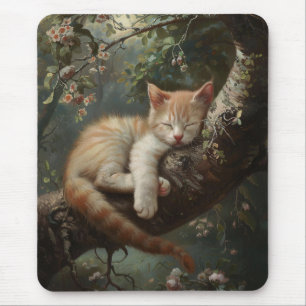 Tapis De Souris Chaton dormant dans un arbre Vintage