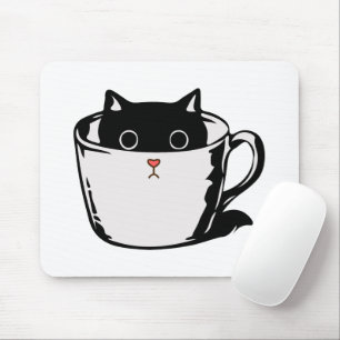 Tapis De Souris Chaton noir avec nez rouge caché dans une tasse