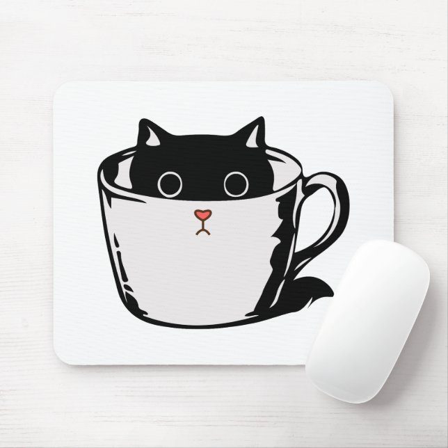 Tapis De Souris Chaton noir avec nez rouge caché dans une tasse (Avec souris)