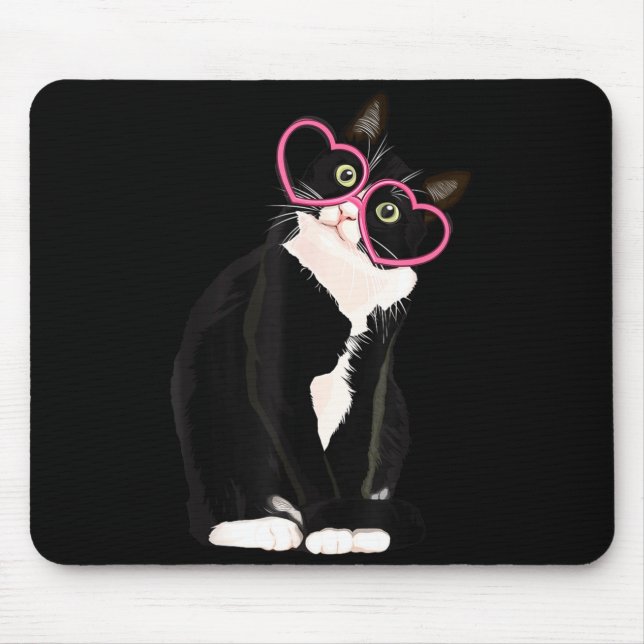 Tapis De Souris Chaton noir cool coeur rouge Gles Saint-Valentin h (Devant)