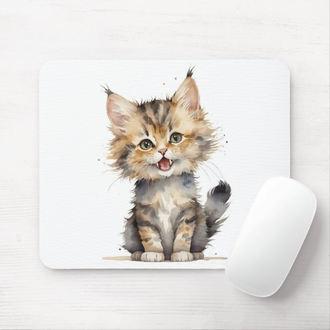 Tapis De Souris Chaton tabby aquarelle (Avec souris)