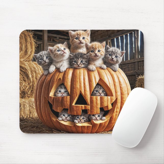 Tapis De Souris Chatons Dans Citrouille d'Halloween (Avec souris)
