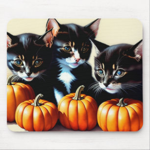 Tapis De Souris Chatons d'automne avec Citrouille