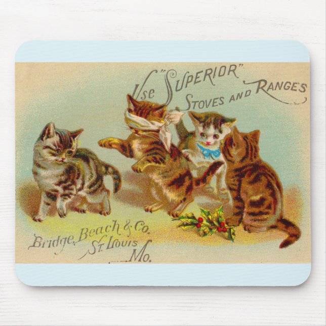 Tapis De Souris Chatons de cartes de commerce victoriens jouant (Devant)