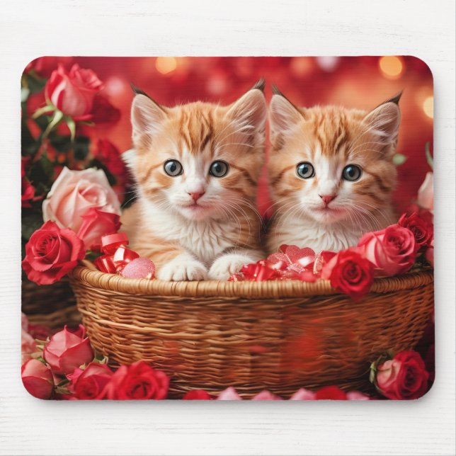 Tapis De Souris Chatons mignons dans un panier de paille (Devant)