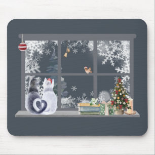 Tapis De Souris Chats à la fenêtre de Noël