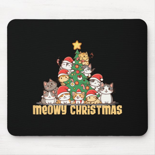 Tapis De Souris Chats amusants Arbre de Noël Meowy Xmas Enfants ga (Devant)