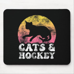 Tapis De Souris Chats amusants et Hockey Vintage Retro Hob
