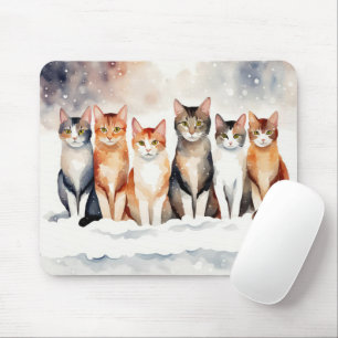 Tapis De Souris Chats Aquarelles Dans Les Flèches De Neige