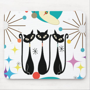 Tapis De Souris Chats atomiques Mid-Century Moderne Motif Vintage