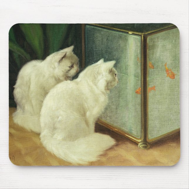 Tapis De Souris Chats blancs observant le poisson rouge (Devant)