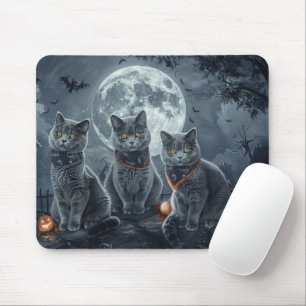 Tapis De Souris Chats Bleus Russe Halloween Éffrayant