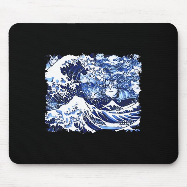 Tapis De Souris Chats Bleus Vague Pour Kamala Drôle Chat Dame (Devant)