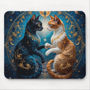 Tapis De Souris Chats célestes dans l'art cosmique avec or et bleu