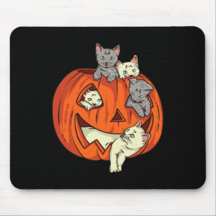 Tapis De Souris Chats Citrouille sculpté Jack-o'-lantern Chat Hall