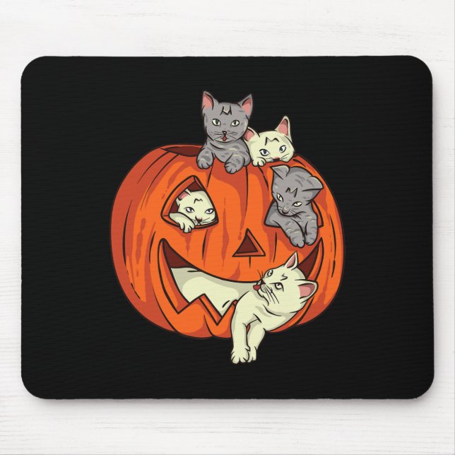 Tapis De Souris Chats Citrouille sculpté Jack-o'-lantern Chat Hall (Devant)