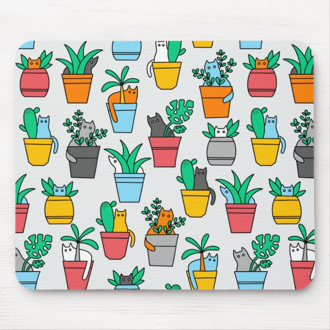 Tapis De Souris Chats dans les pots à fleurs (Devant)