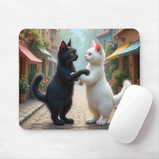 Tapis De Souris Chats Danse Lente Sur La Rue Cobblestone (Avec souris)