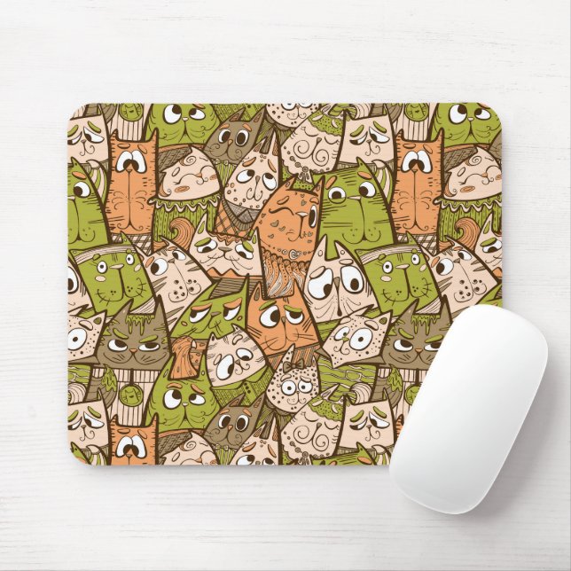 Tapis De Souris Chats de dessin animé drôles (Avec souris)