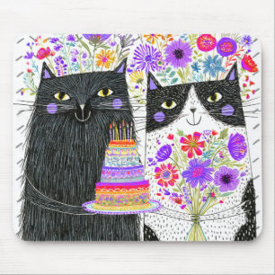 Tapis De Souris Chats de fête d'anniversaire fantaisistes Bouquet