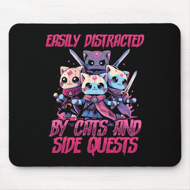 Tapis De Souris Chats de joueurs de Rpg Quête secondaire Distrait  (Devant)
