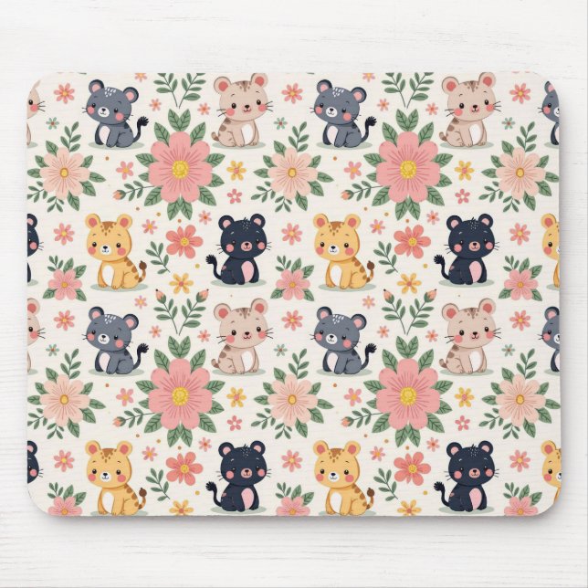 Tapis De Souris Chats de jungle de dessin animé (Devant)