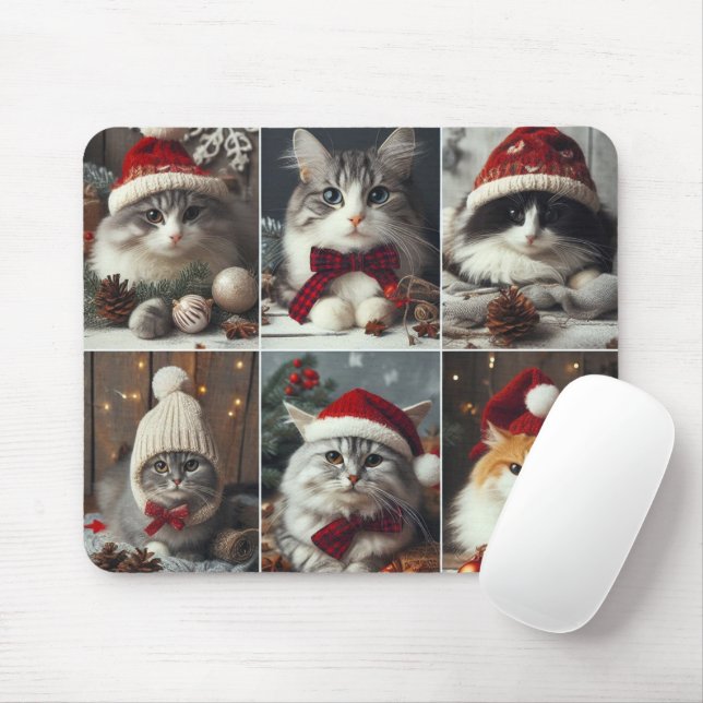 Tapis De Souris chats de Noël mignons animaux d'hiver rustique (Avec souris)