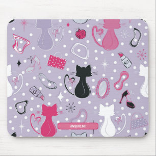 Tapis De Souris Chats du coeur pourpre du milieu du siècle