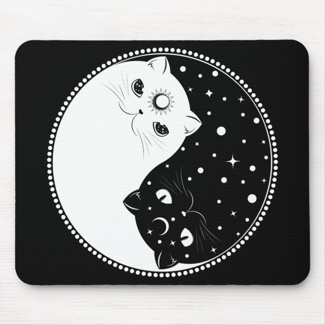 Tapis De Souris Chats en noir et blanc, signe yin yang (Devant)