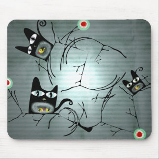Tapis De Souris Chats et colombes affamés, branches du soleil de l