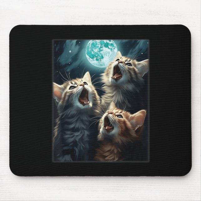Tapis De Souris Chats hurlant à la lune drôle de chat mème Alpha H (Devant)