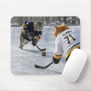 Tapis De Souris Chats jouant au hockey sur glace avec une pelote d