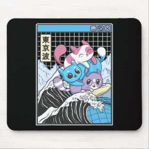 Tapis De Souris Chats jouant au surf sur la vague de Kanagawa Kawa