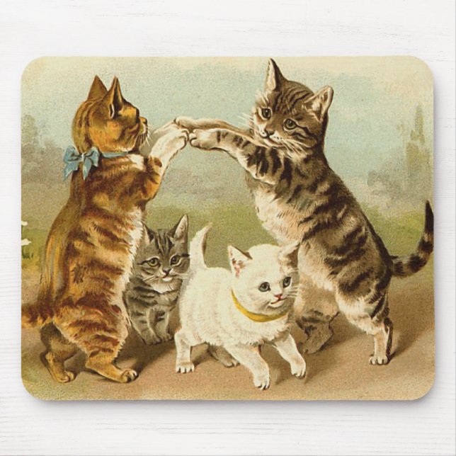 Tapis De Souris Chats jouant l'illustration vintage (Devant)
