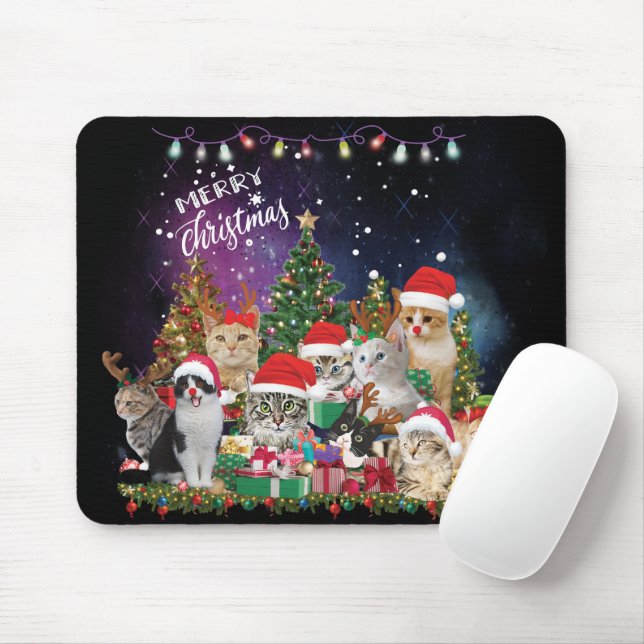 Tapis De Souris Chats Joyeux Noël Lumière (Avec souris)