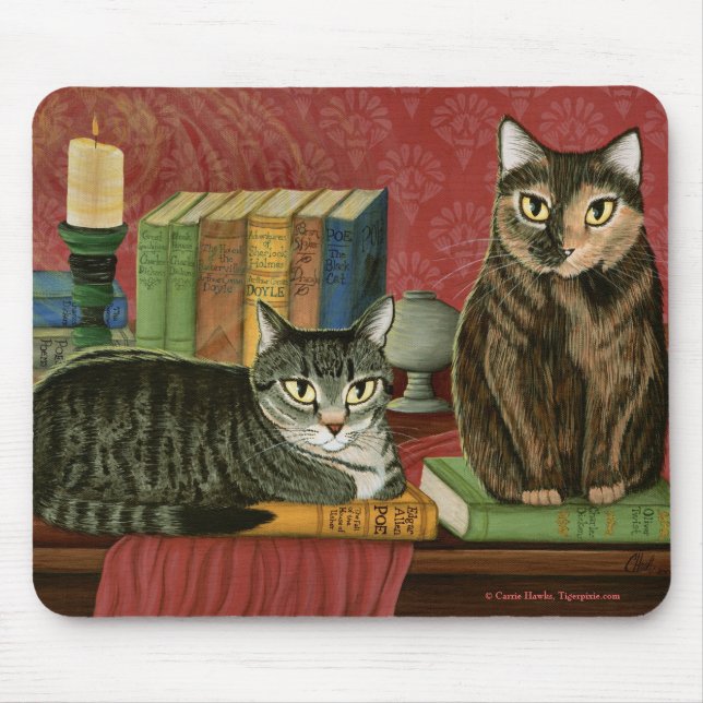 Tapis De Souris Chats littéraires classiques Poe, Dickens, art (Devant)
